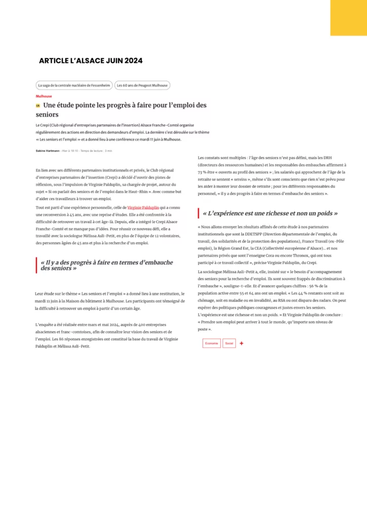 Article de presse sur Virginie Encore, Conseil et Projets